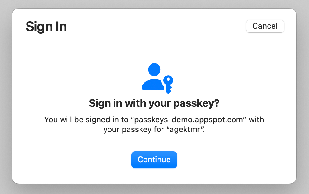 Passkey dialog on macOS that appears when Touch ID is unavailable.