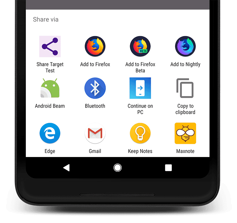 Телефон Android с открытой панелью «Поделиться через».