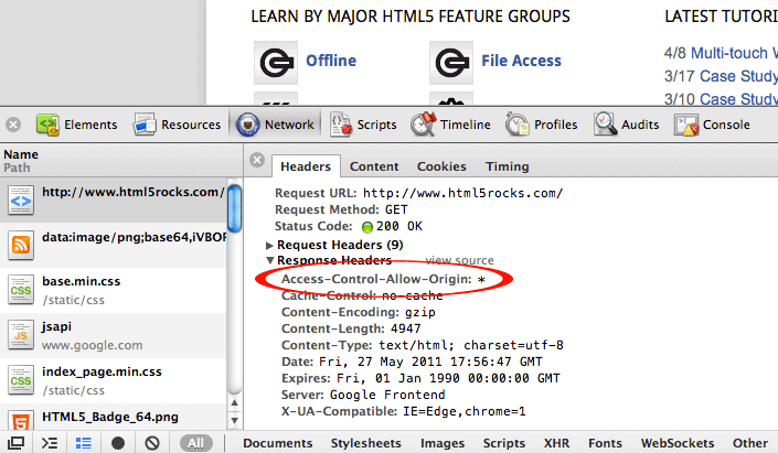 html5rocks.com पर Access-Control-Allow-Origin हेडर
