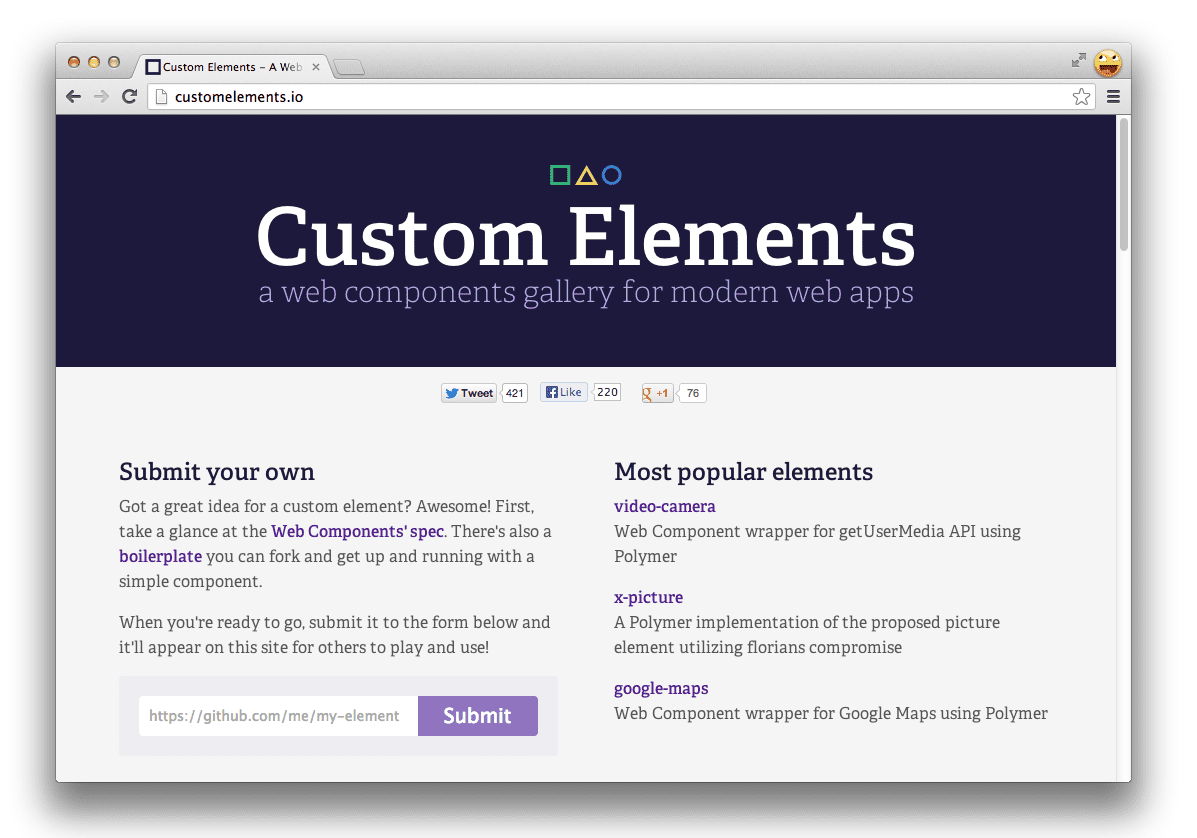 Startseite für benutzerdefinierte Elemente