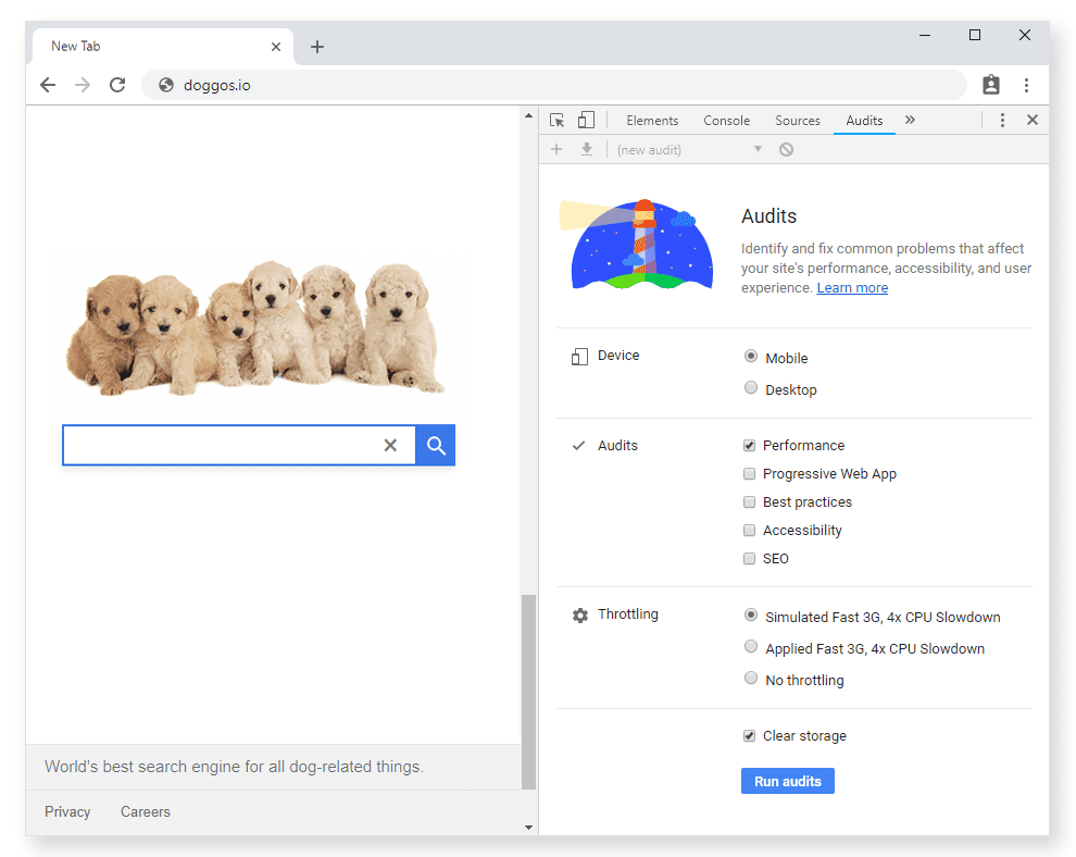 Lighthouse panel in Chrome DevTools