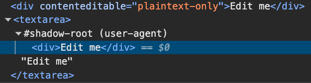 Panneau &quot;Éléments&quot; des outils pour les développeurs Chrome qui inspecte un champ de texte et montre qu&#39;il utilise une div dans un root d&#39;ombre de l&#39;user-agent.