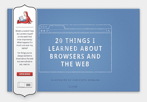 غلاف الكتاب والصفحة الرئيسية لـ &quot;20 شيئًا تعلمته عن المتصفحات والويب&quot;