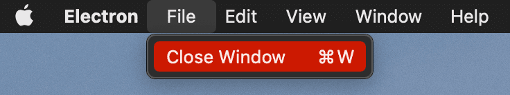 Barra de menus do Excalidraw Desktop no macOS com o item de menu &quot;File&quot; e &quot;Close Window&quot; selecionado.