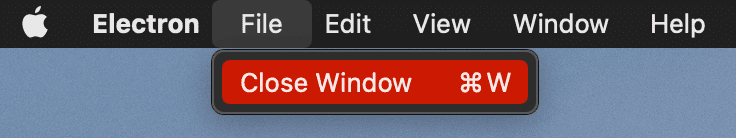 La barra dei menu di Excalidraw Desktop su macOS con la voce di menu &quot;File&quot; e &quot;Chiudi finestra&quot; selezionata.