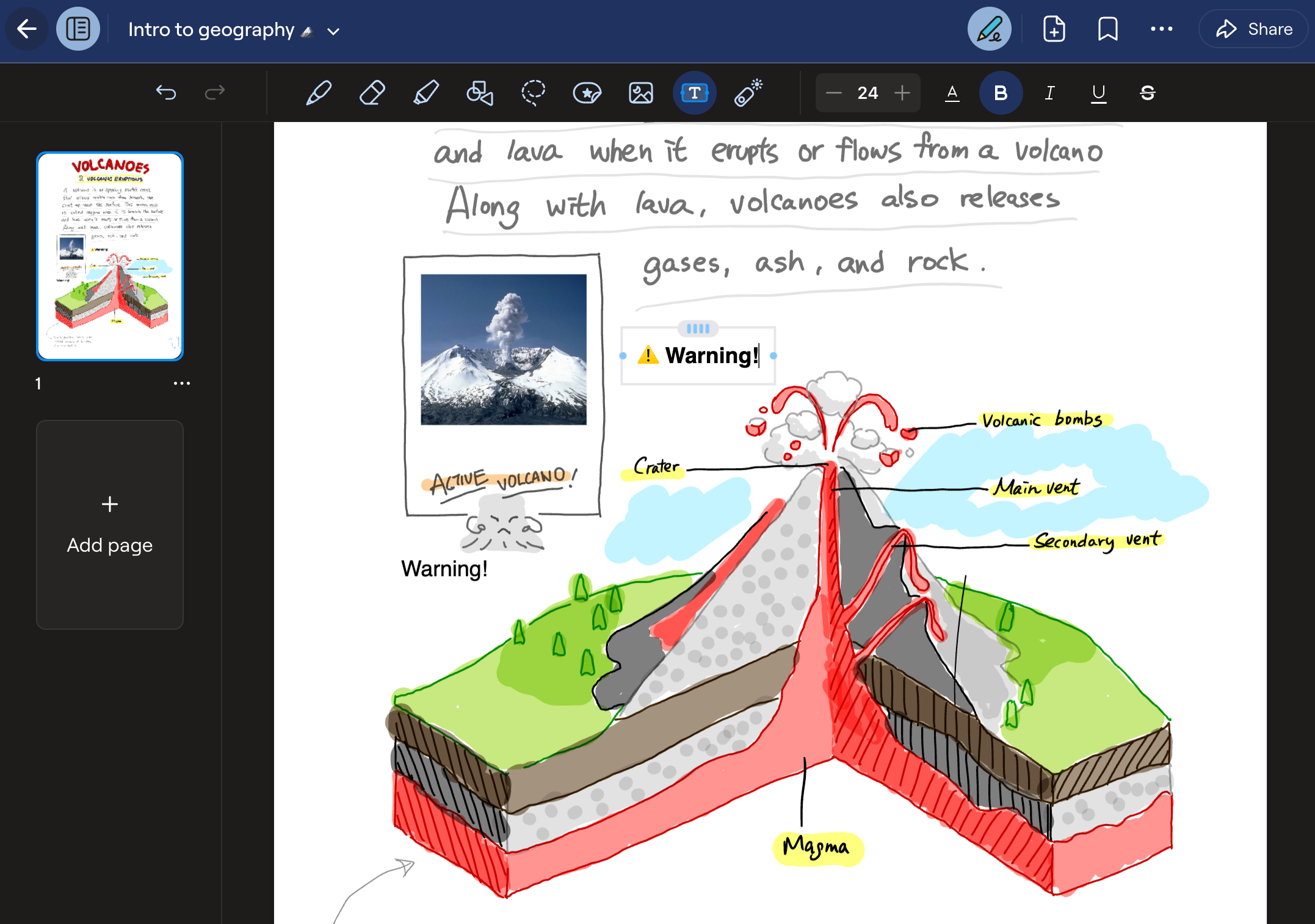 O editor de texto do Goodnotes.