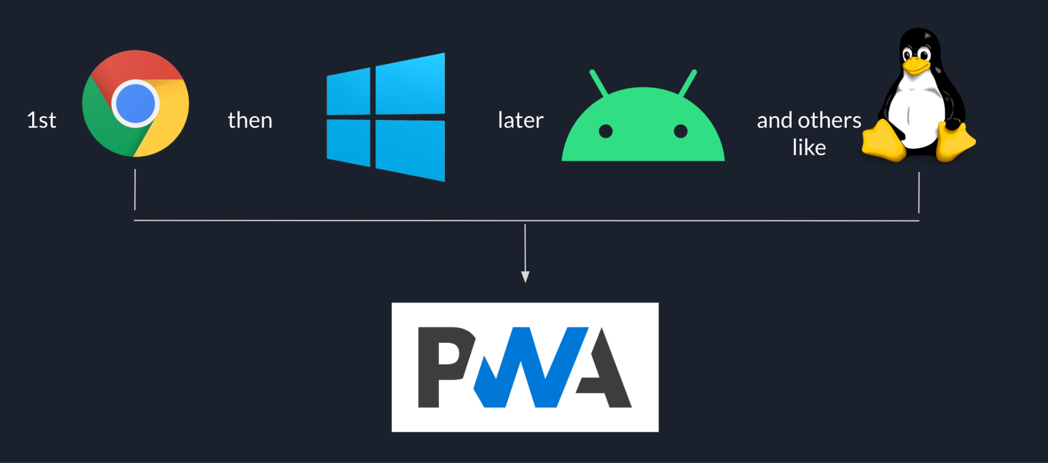 توالی عرضه Goodnotes با Chrome شروع می‌شود، سپس ویندوز، سپس اندروید، و پلتفرم‌های دیگر مانند لینوکس در پایان، همه بر اساس PWA هستند.
