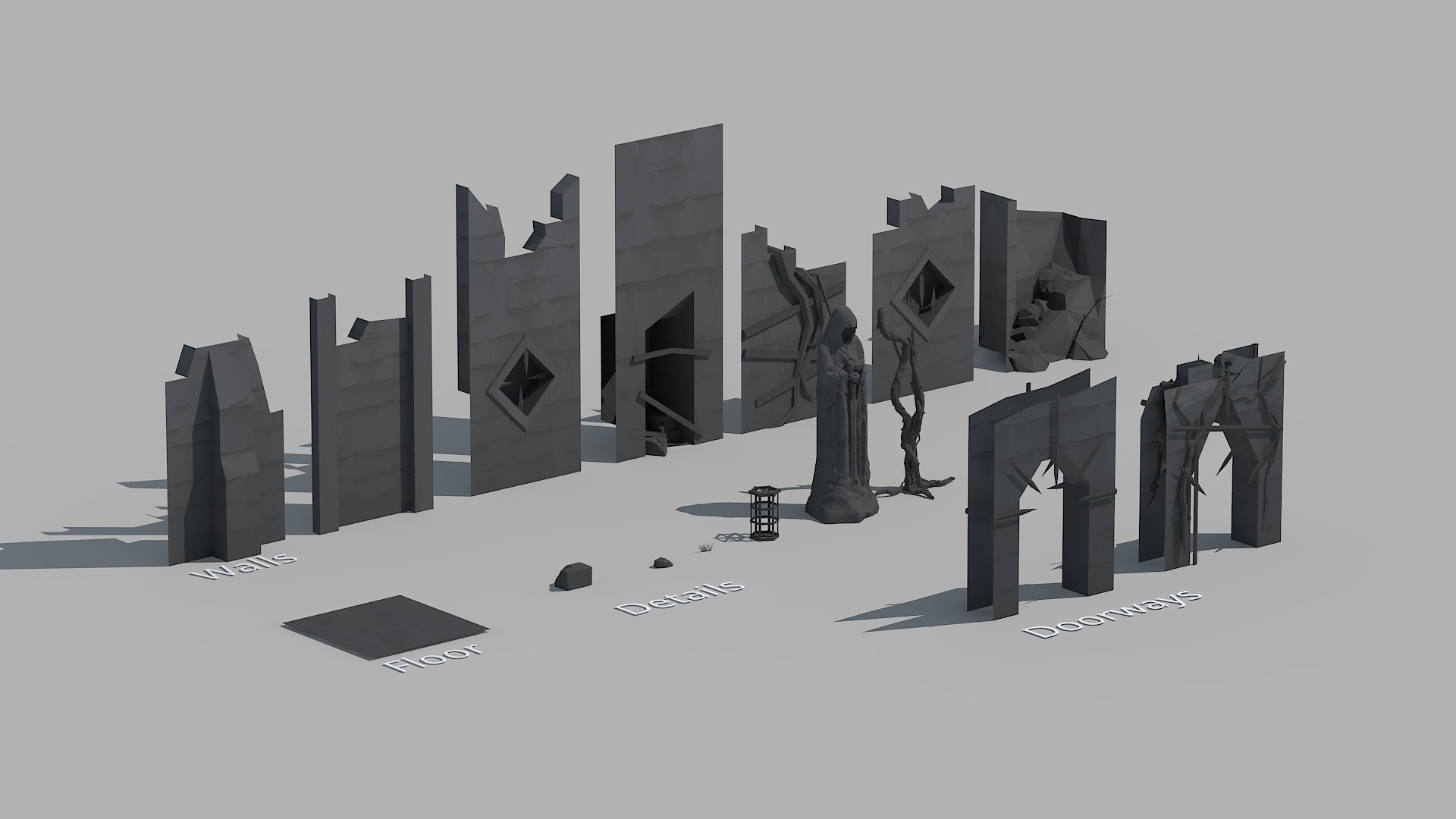 Dol Gulder की भूलभुलैया में उपयोग किए जाने वाले 3D ऑब्जेक्ट बिल्डिंग ब्लॉक.