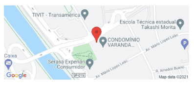 Ein Bild eines Stadtgebiets in Google Maps mit einer roten Markierung in der Mitte.