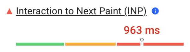 INP de Trendyol selon la lecture CrUX dans PageSpeed Insights. Au 5 septembre 2023, l&#39;INP de Trendyol était de 963 millisecondes, ce qui se situe dans la plage &quot;faible&quot;.