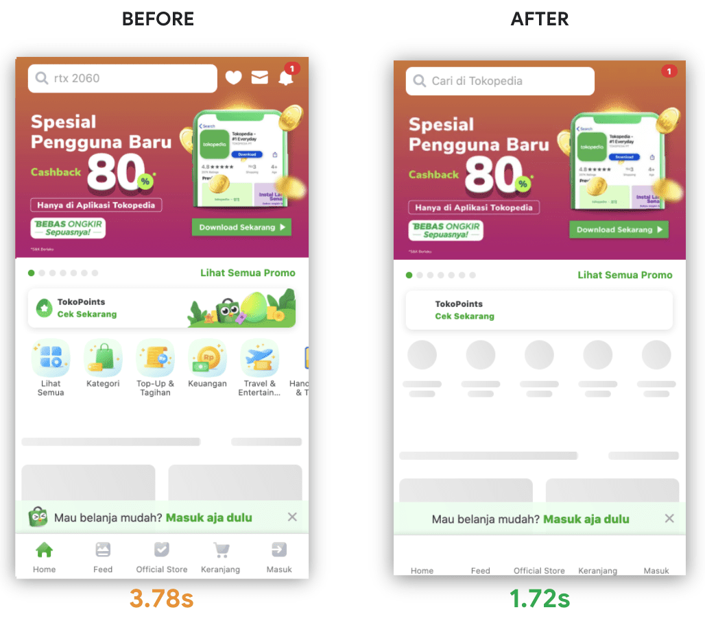 Before 3.78s, after 1.72s.