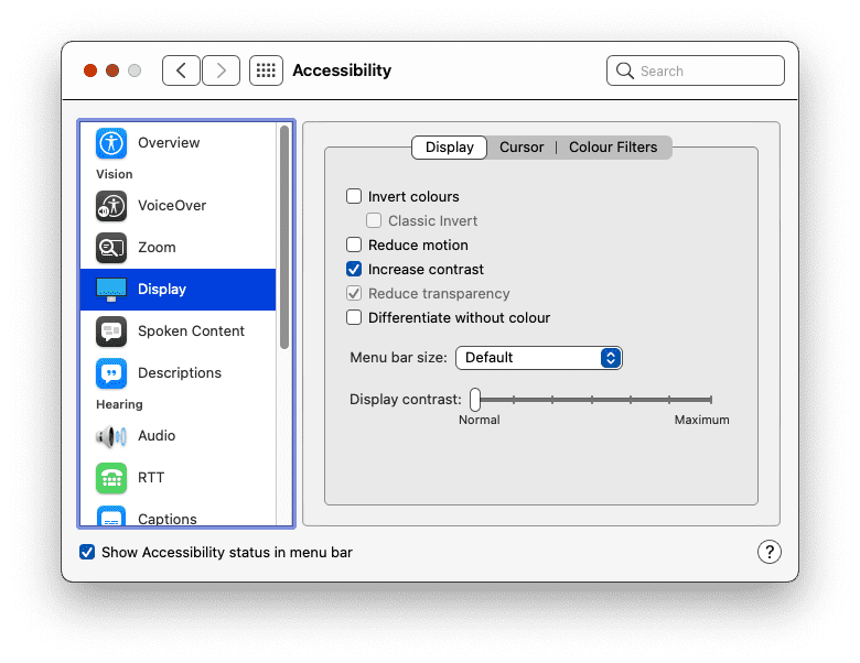 Increase contrast in system preferences.