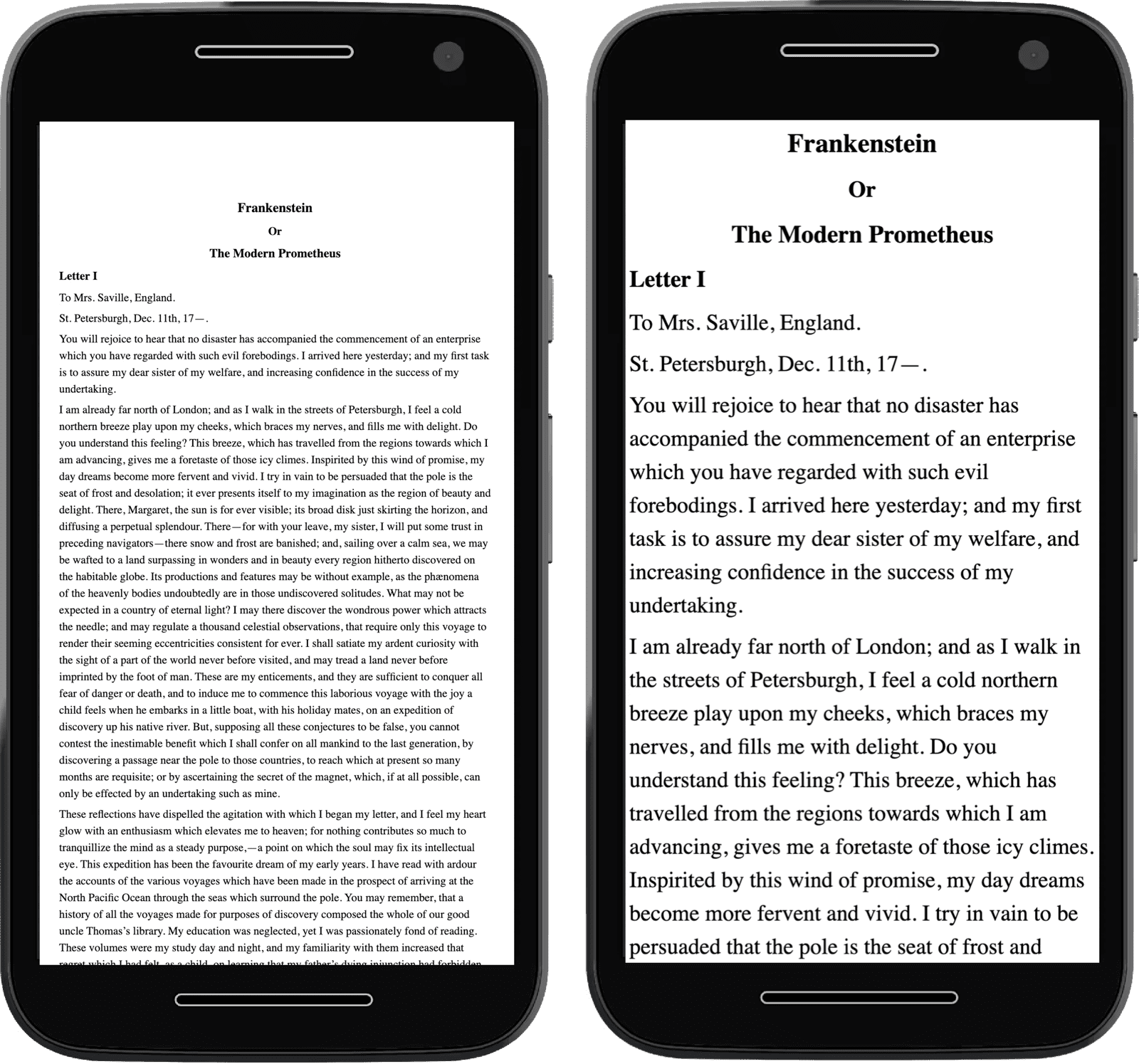 Images de deux téléphones mobiles contenant du texte, l&#39;un étant en zoom arrière en raison de l&#39;absence de balise méta.