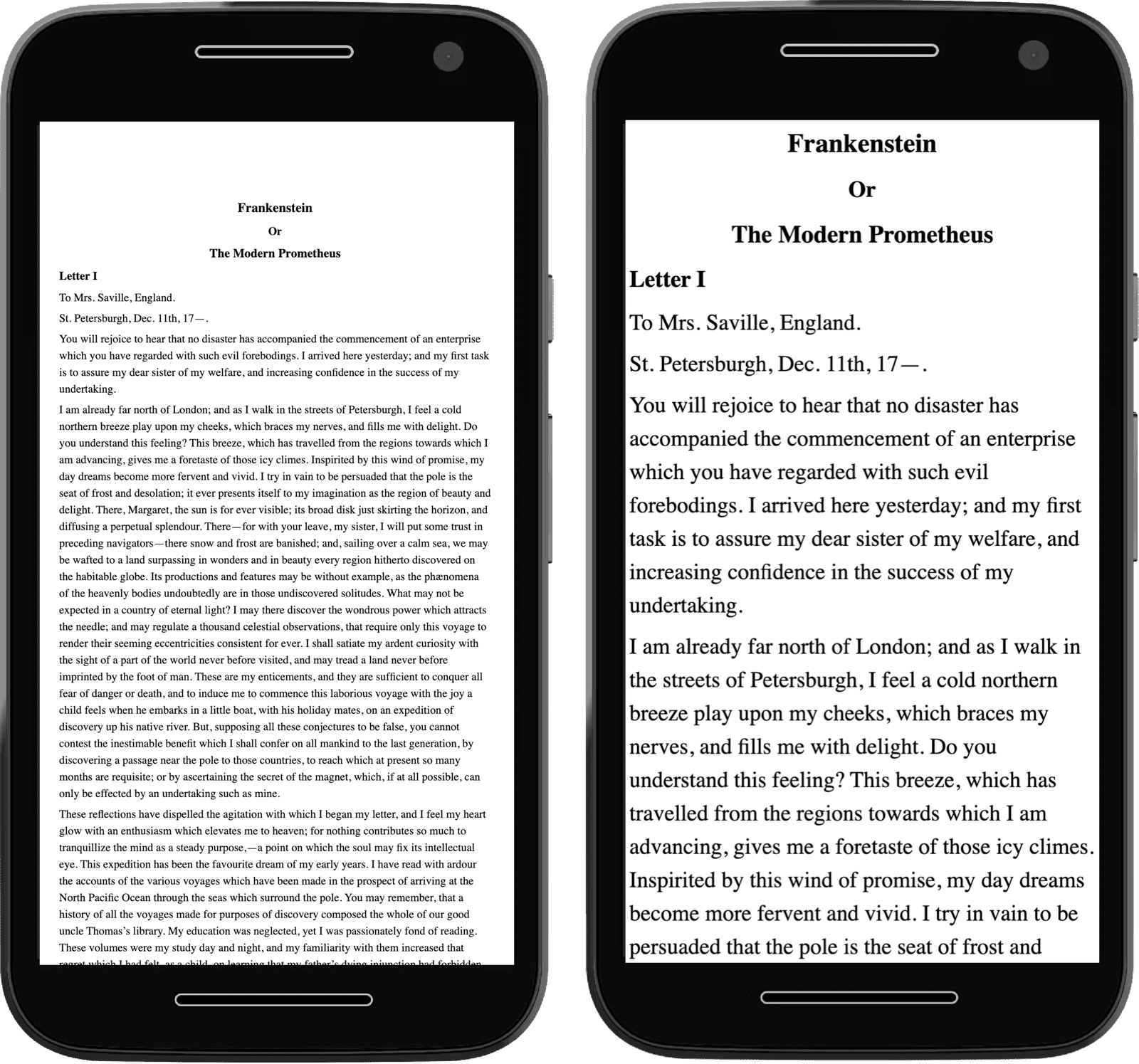 Bilder von zwei Smartphones mit Text. Eines wird herausgezoomt, da das Meta-Tag nicht vorhanden ist.