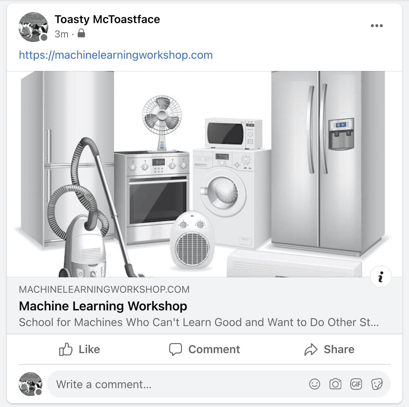 Fiche Facebook pour l&#39;atelier Machine Learning.