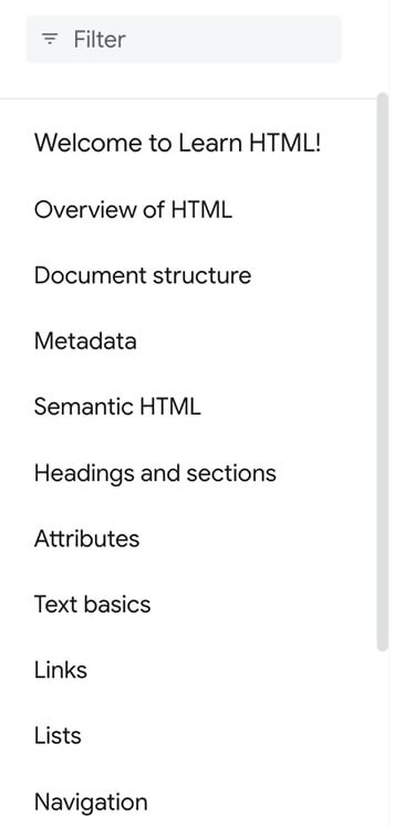 تعرَّف على كيفية التنقّل بين الفصول في ملف HTML.