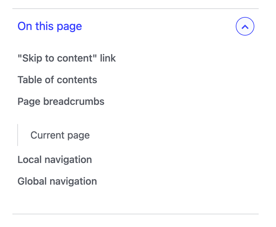 در صفحه‌های باریک، فهرست مطالب در پشت دکمه‌ای در این صفحه پنهان می‌شود که قابلیت مشاهده ناوبری را تغییر می‌دهد.