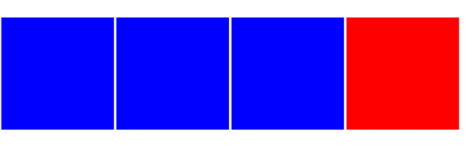 Tres cuadros azules horizontales seguidos de un cuadro rojo