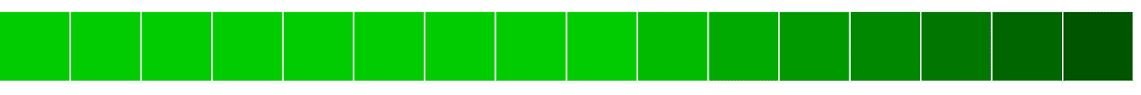 Horizontale Ausrichtung grüner Blöcke, die von hell nach dunkel verlaufen.