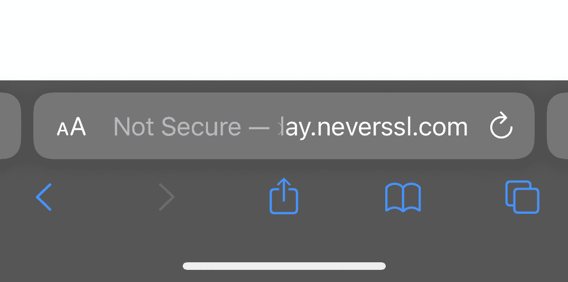 Aviso HTTP do Apple Safari iOS.