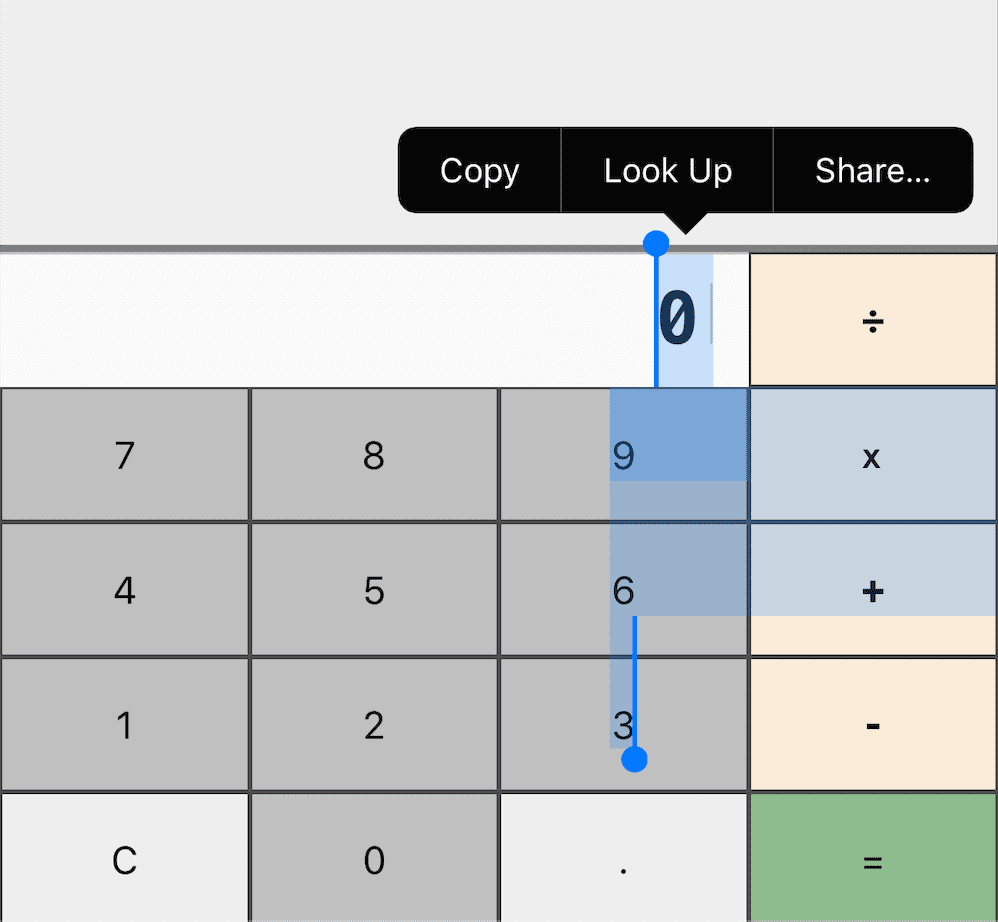 PWA kalkulator tempat Anda dapat memilih setiap tombol interaktif, seperti angka.