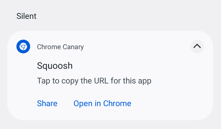 Chrome 呈现的 Android 通知，显示了在当前活跃 PWA 上执行的一些操作。