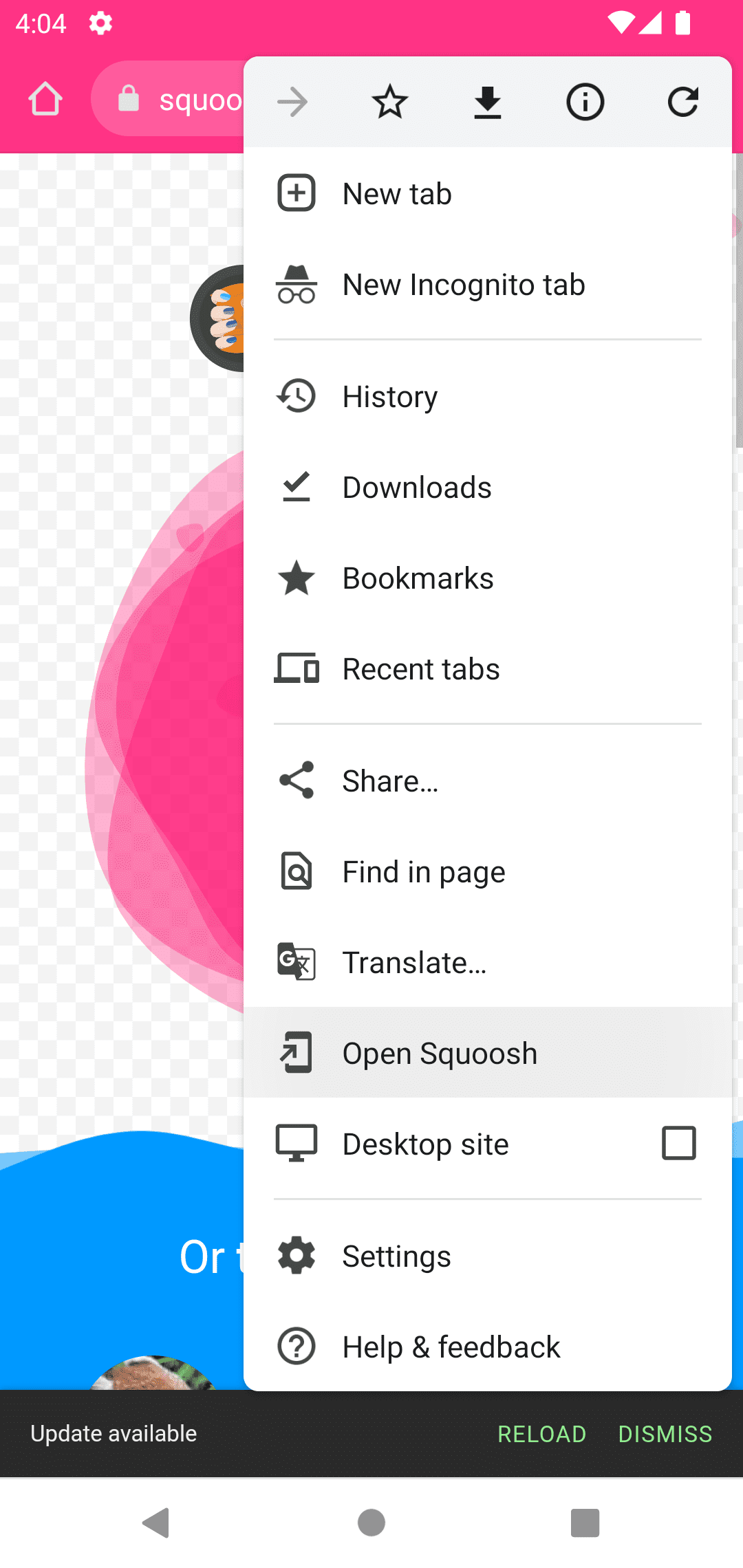 Chrome na Androidzie wyświetla element menu, który umożliwia otwarcie nowej nawigacji w oknie PWA.