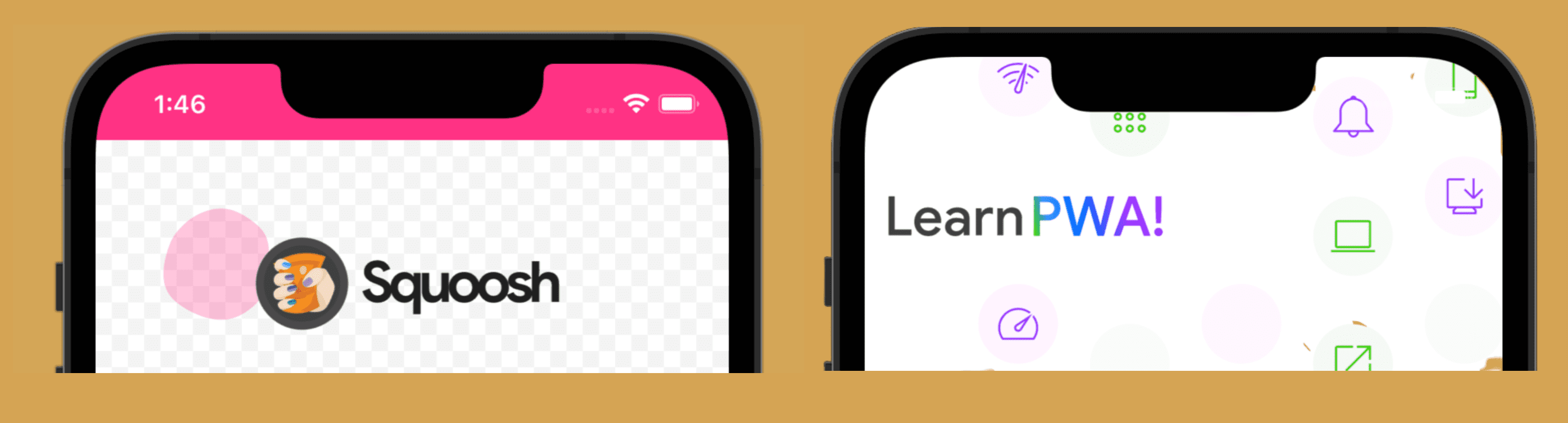 독립형 기본 동작 (왼쪽)과 전체 화면 iOS 화면 (오른쪽)