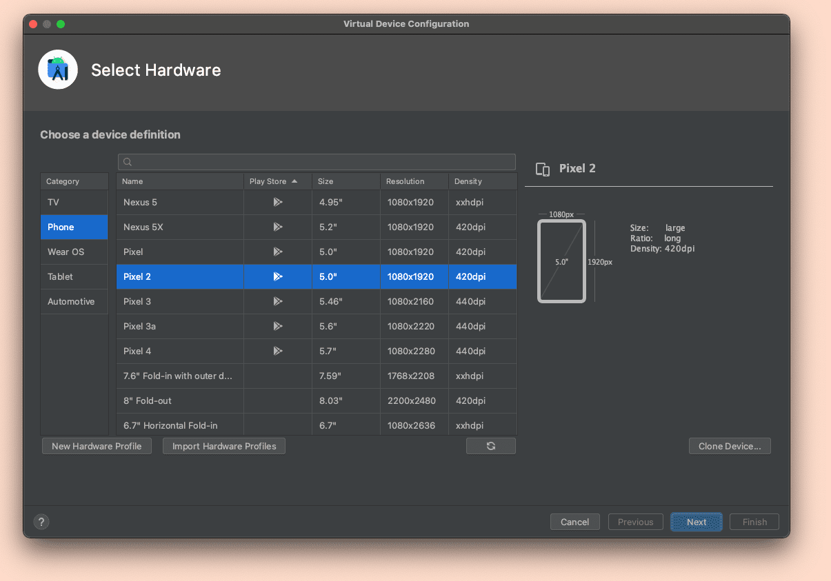 Creating AVDs with an operating system including Play services.