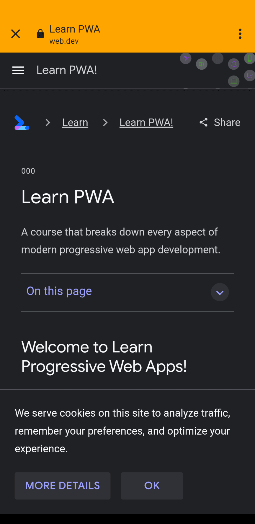 Ein In-App-Browser unter Android, wenn eine URL aufgerufen wird, die in einer eigenständigen PWA nicht enthalten ist.